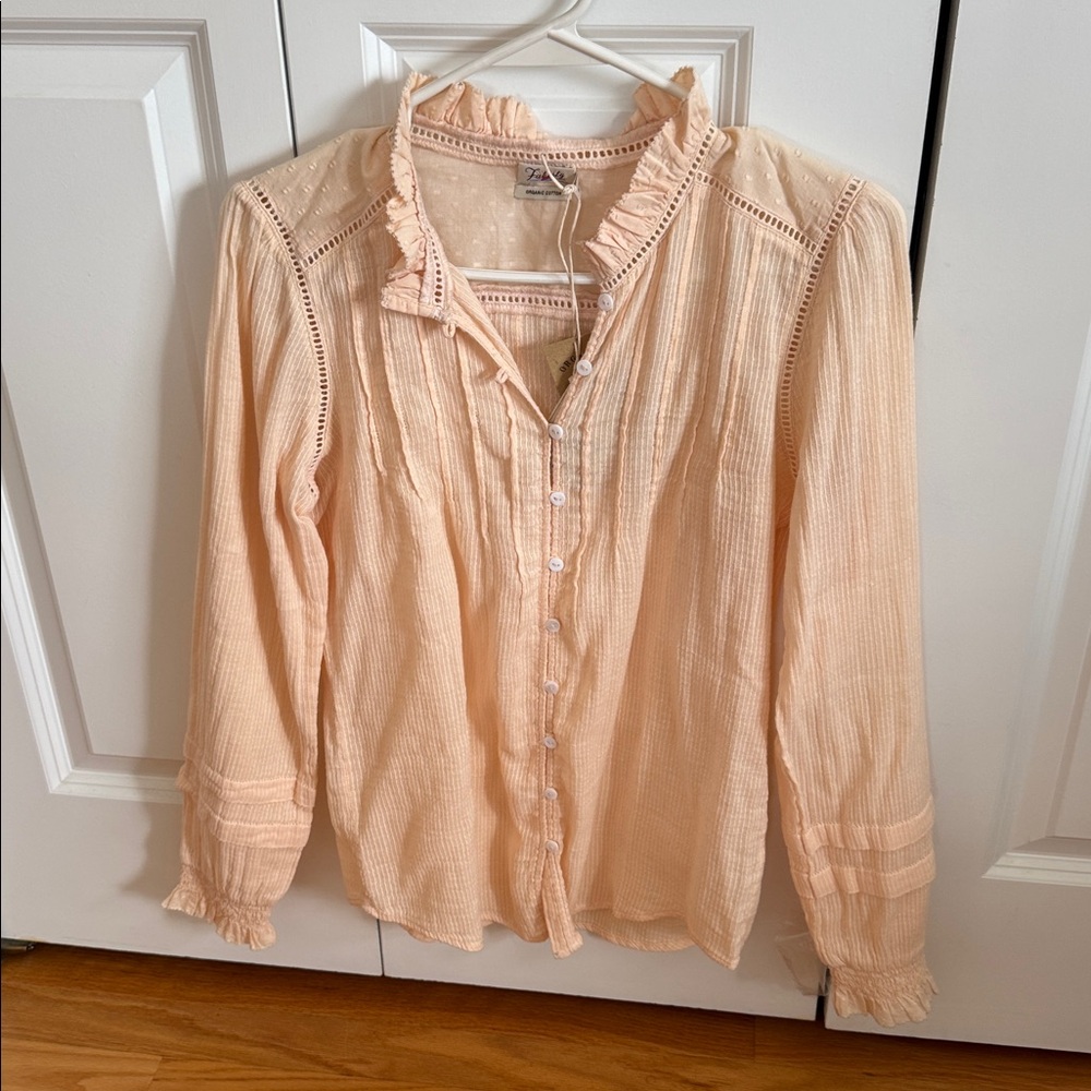 Faherty Light Peach Ruffled Button-Front Blouse - Picture 7 of 8